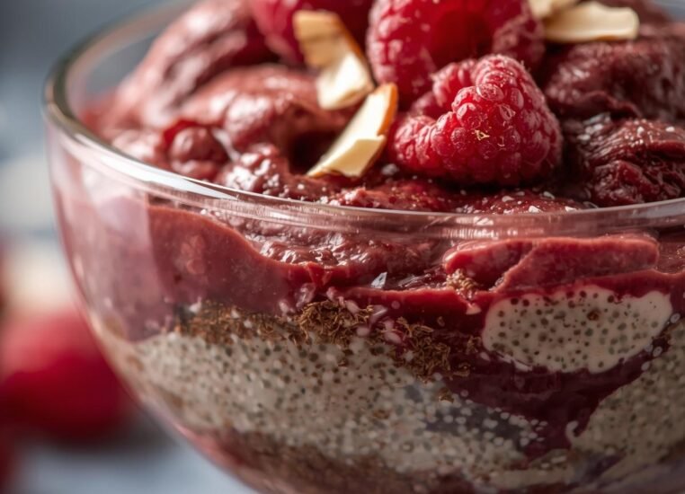 Decadent Raspberry, Chocolate & Almond Chia Pudding