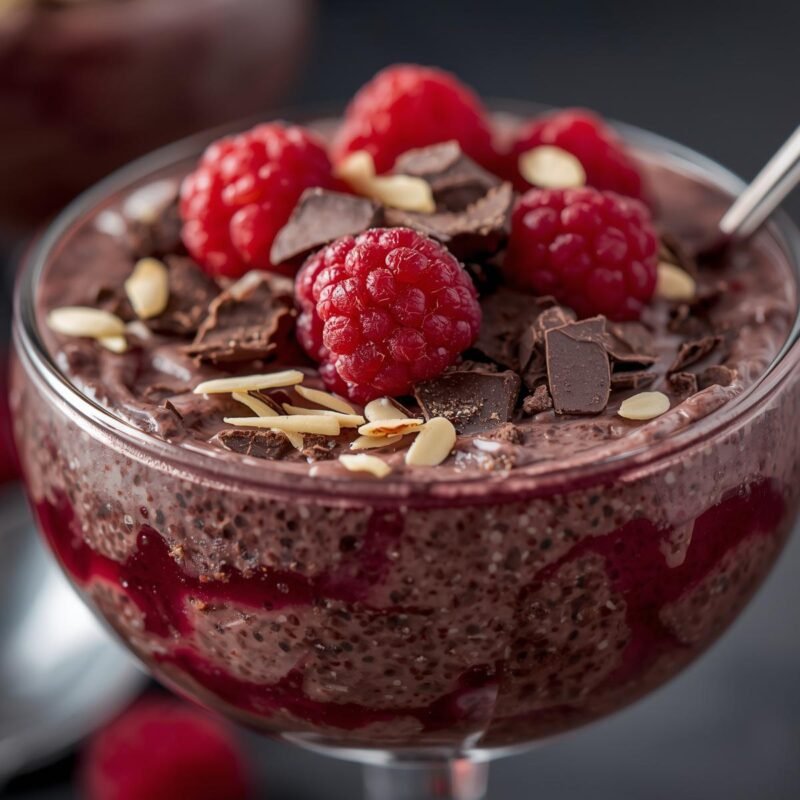 Decadent Raspberry, Chocolate & Almond Chia Pudding